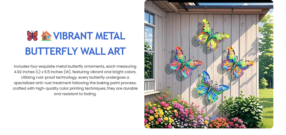 🦋 Vibrant Metal Butterfly Wall Art – 4 Color Set