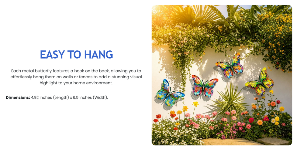 🦋 Vibrant Metal Butterfly Wall Art – 4 Color Set